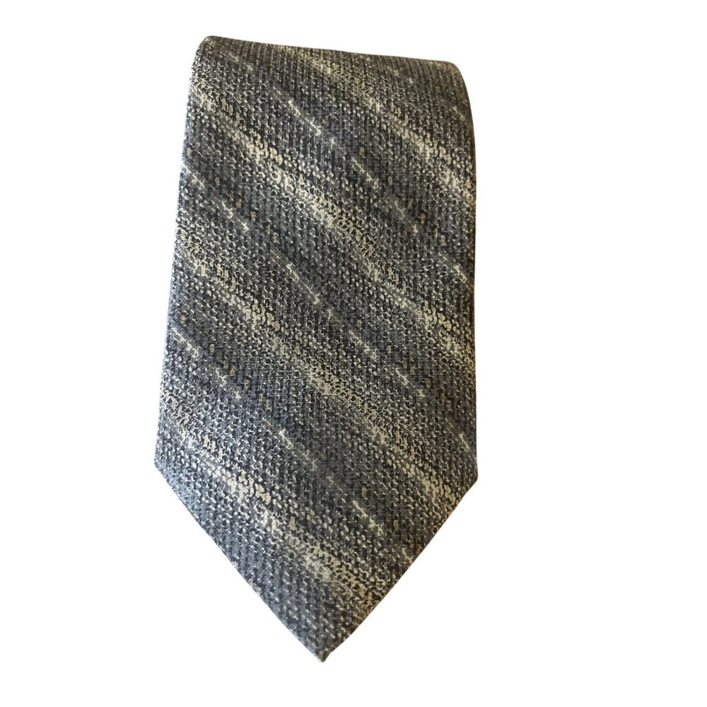 Jhane Barnes Pure Silk Neck Tie 4"x58" Silver Gray Cream  Made in Italy